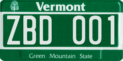 VT license plate ZBD001