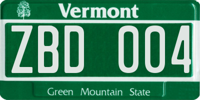 VT license plate ZBD004