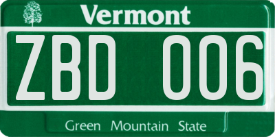VT license plate ZBD006