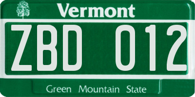 VT license plate ZBD012