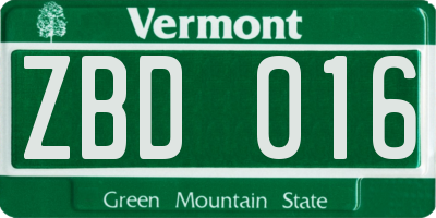 VT license plate ZBD016
