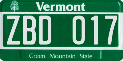 VT license plate ZBD017