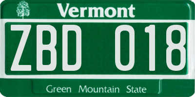 VT license plate ZBD018