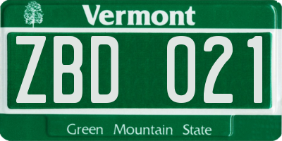 VT license plate ZBD021