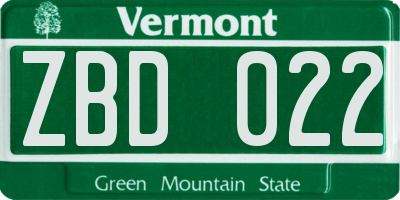 VT license plate ZBD022