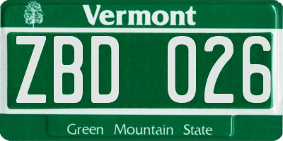 VT license plate ZBD026