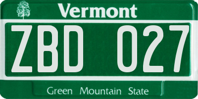 VT license plate ZBD027