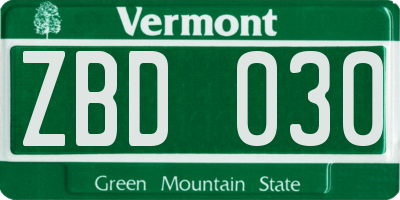 VT license plate ZBD030