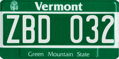 VT license plate ZBD032