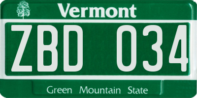 VT license plate ZBD034