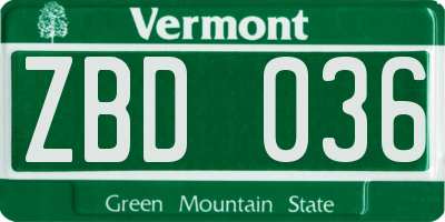 VT license plate ZBD036