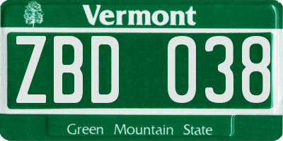 VT license plate ZBD038