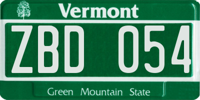 VT license plate ZBD054