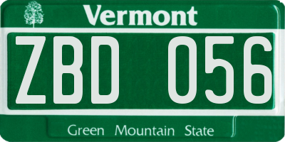 VT license plate ZBD056