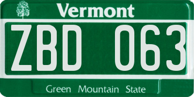 VT license plate ZBD063