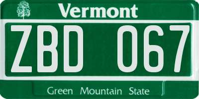 VT license plate ZBD067