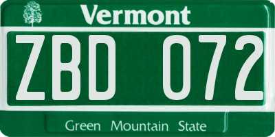 VT license plate ZBD072