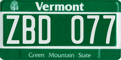 VT license plate ZBD077