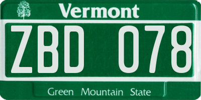 VT license plate ZBD078