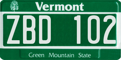 VT license plate ZBD102