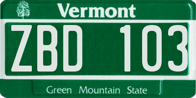 VT license plate ZBD103