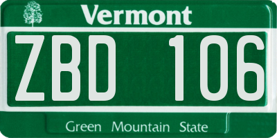 VT license plate ZBD106