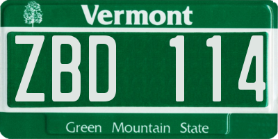VT license plate ZBD114