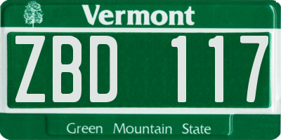 VT license plate ZBD117