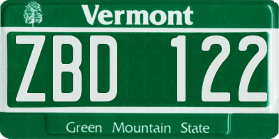 VT license plate ZBD122