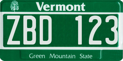 VT license plate ZBD123