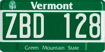 VT license plate ZBD128