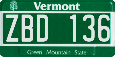 VT license plate ZBD136