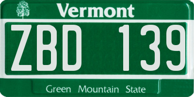 VT license plate ZBD139