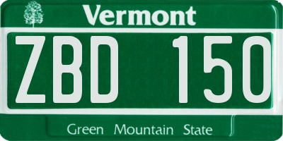 VT license plate ZBD150