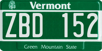 VT license plate ZBD152