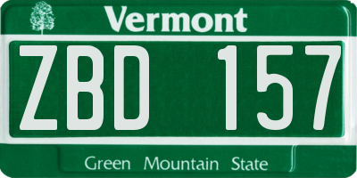VT license plate ZBD157