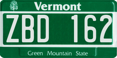 VT license plate ZBD162