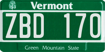 VT license plate ZBD170