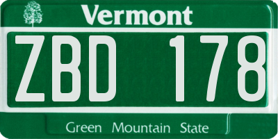 VT license plate ZBD178