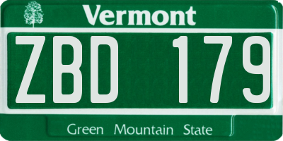 VT license plate ZBD179