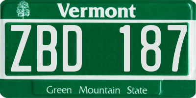VT license plate ZBD187
