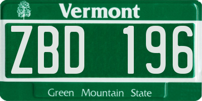VT license plate ZBD196