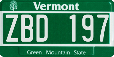 VT license plate ZBD197