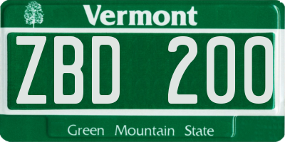 VT license plate ZBD200