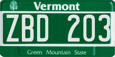 VT license plate ZBD203