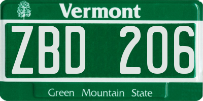 VT license plate ZBD206