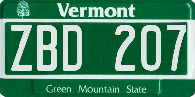 VT license plate ZBD207