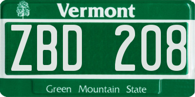 VT license plate ZBD208