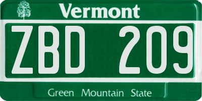 VT license plate ZBD209