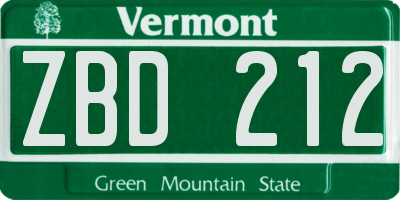 VT license plate ZBD212